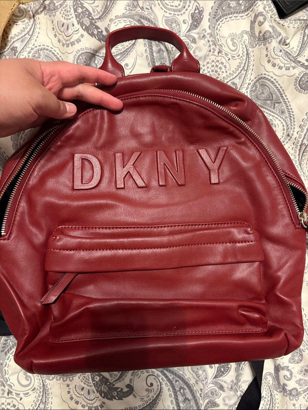 DKNY Burgundy Leather Logo Backpack
